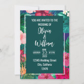 トレンディーフローラ水彩熱帯緑結婚園 招待状 (正面)