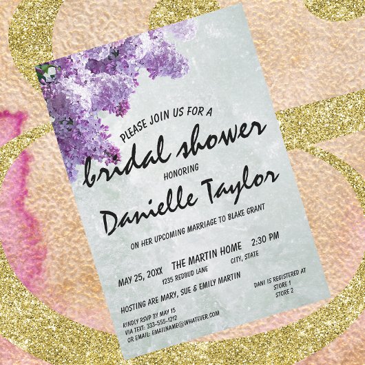 トレンディーフローラ薄紫開花ブライダルシャワー 招待状