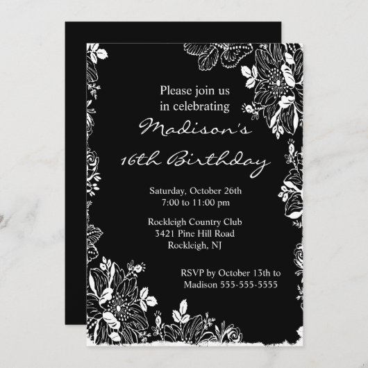 トレンディーフローラSweet sixteen誕生日招待状 招待状 (正面/裏面)