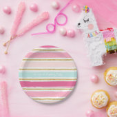 トレンディーブストライプラシ金ゴールドグリッター紙プレート ペーパープレート (パーティー)