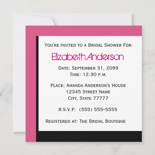 トレンディーブライダルシャワーマガジンピンクヒョウ 招待状 (裏面)