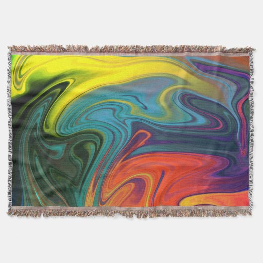 トレンディーブライトネオンオレンジ赤ブルー緑イエロー スローブランケット (正面)
