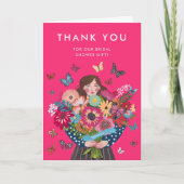 トレンディーブライトピンクブライダルシャワー サンキューカード (正面)