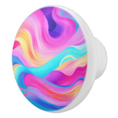 トレンディーブライトブルーピンクイエロー抽象芸術パターン セラミックノブ (右)