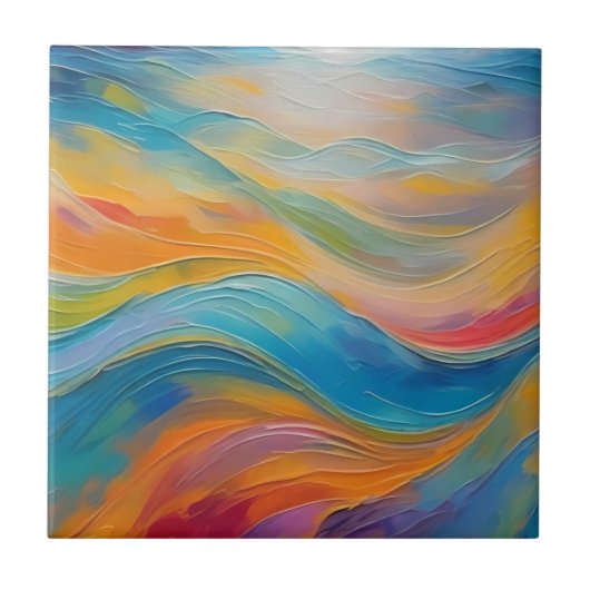 トレンディーブライト抽象芸術ブルーイエローパターン タイル (正面)