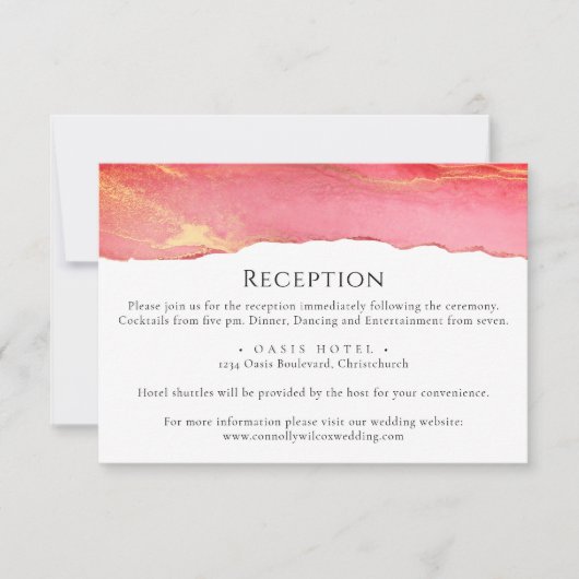 トレンディーブライト結婚ピンクの情報カード 出欠カード (正面)