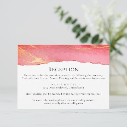 トレンディーブライト結婚ピンクの情報カード 出欠カード (スタンド正面)