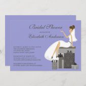 トレンディーブライドブライダルシャワーインビテーションパープルグレー 招待状 (正面/裏面)