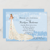 トレンディーブライドブライダルシャワーブルー招待状 招待状 (正面/裏面)