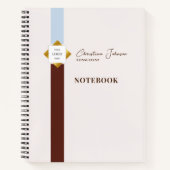 トレンディーブラウンストライプ金ゴールドロゴ ノートブック (正面)