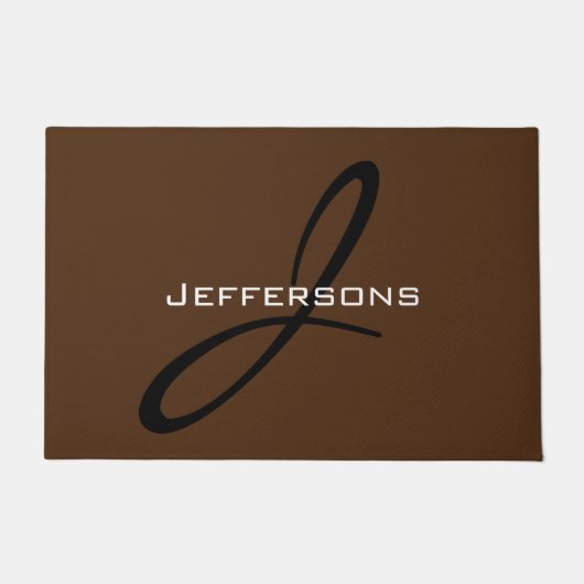 トレンディーブラウンブラックモノグラムファミリー名 ドアマット (正面)