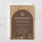 トレンディーブラウン及び金ゴールドフェイクグリッタードリップ誕生日 招待状 (正面)