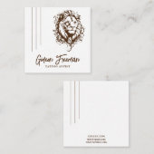 トレンディーブラウン&ホワイトライオンタトゥーアーティスト スクエア名刺 (正面/裏面)