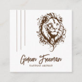 トレンディーブラウン&ホワイトライオンタトゥーアーティスト スクエア名刺 (正面)