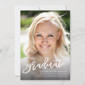 トレンディーブラシスクリプト写真の卒業発表 案内状 (正面)