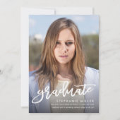 トレンディーブラシスクリプト写真の卒業発表 案内状 (正面)