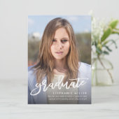 トレンディーブラシスクリプト写真の卒業発表 案内状 (スタンド正面)