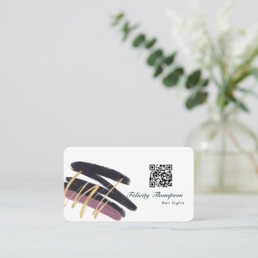 トレンディーブラシストロークのコラージュQRコード 名刺 (スタンド正面)