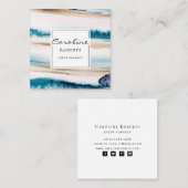 トレンディーブラシストローク水色青エレガント金ゴールド スクエア名刺 (正面/裏面)
