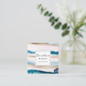 トレンディーブラシストローク水色青エレガント金ゴールド スクエア名刺 (スタンド正面)