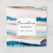 トレンディーブラシストローク水色青エレガント金ゴールド スクエア名刺 (正面)