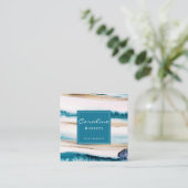 トレンディーブラシストローク水色青ユニーク金ゴールド スクエア名刺 (スタンド正面)