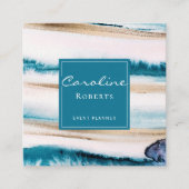トレンディーブラシストローク水色青ユニーク金ゴールド スクエア名刺 (正面)