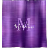 トレンディーブラシ仕上げメタリックパープルスクリプトモノグラム シャワーカーテン (正面)