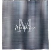 トレンディーブラシ仕上げメタルブラックシルバーグレーモノグラム シャワーカーテン (正面)