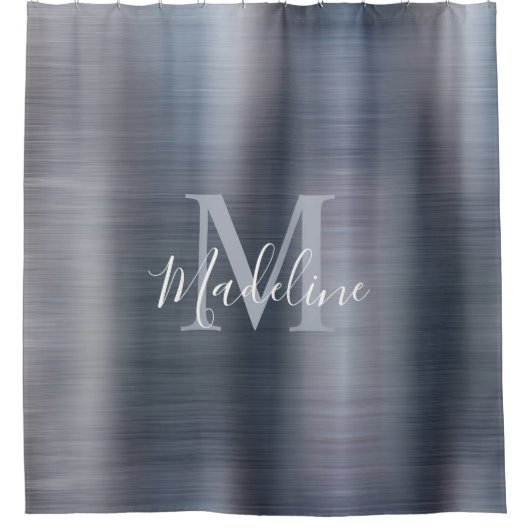 トレンディーブラシ仕上げメタルブラックシルバーグレーモノグラム シャワーカーテン (正面)