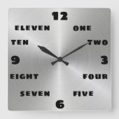 トレンディーブラシ付きスチールブラックワード数字顔 スクエア壁時計 (正面)
