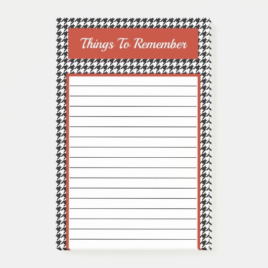 トレンディーブラックアンドホワイトレッド千鳥格子のシックデザイン ポストイット (正面)