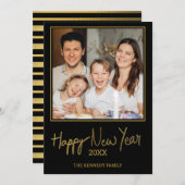 トレンディーブラックアンド金ゴールドハッピーニューイヤー写真 シーズンカード (正面/裏面)