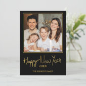 トレンディーブラックアンド金ゴールドハッピーニューイヤー写真 シーズンカード (スタンド正面)