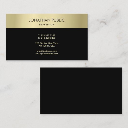 トレンディーブラックエレガント金ゴールドシンプルテンプレートモダン 名刺 (正面/裏面)