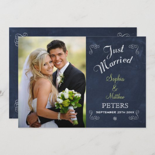 トレンディーブラックシャルボード |写真 |たった今結婚しました 案内状 (正面/裏面)