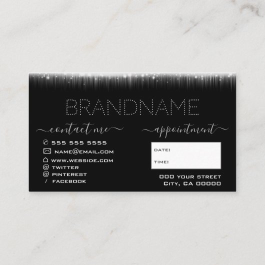 トレンディーブラックシルバーライトエフェクトブランドモダンネーム 名刺 (裏面)