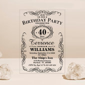 トレンディーブラックタイポグラフィ大人誕生日 アクリル招待状