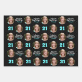 トレンディーブラックティール（緑がかった色）フォトコラージュ21歳の誕生日 ラッピングペーパーシート (正面)