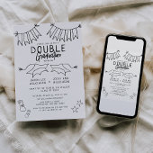 トレンディーブラックドゥードルダブル卒業パーティー 招待状