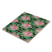 トレンディーブラックピンク花金ゴールドストライプ植物学 タイル (側面)