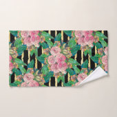 トレンディーブラックピンク花金ゴールドストライプ植物学 バスタオルセット (ハンドタオル)