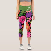 トレンディーブラックフローラルパターカスタムンとモノグラム カプリレギンス (正面)