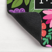 トレンディーブラックフローラルパターカスタムンとモノグラム マウスパッド (コーナー)