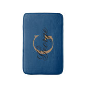 トレンディーブラックブルー金ゴールドモノグラム バスマット (正面縦)