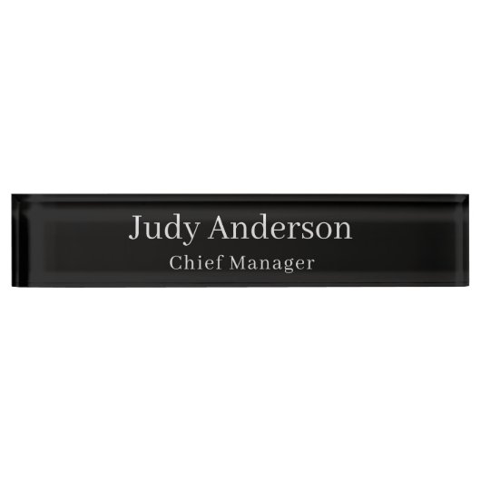 トレンディーブラックプロフェッショナルプレーンモダンエレガント デスクネームプレート (正面)