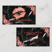 トレンディーブラックマーブルバラ金ゴールドリップメイクアップアーティスト 名刺 (正面/裏面)