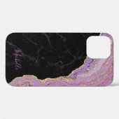 トレンディーブラックマーブルパープル&金ゴールドエーゲート（名前付き） Case-Mate iPhoneケース (裏面 (横))