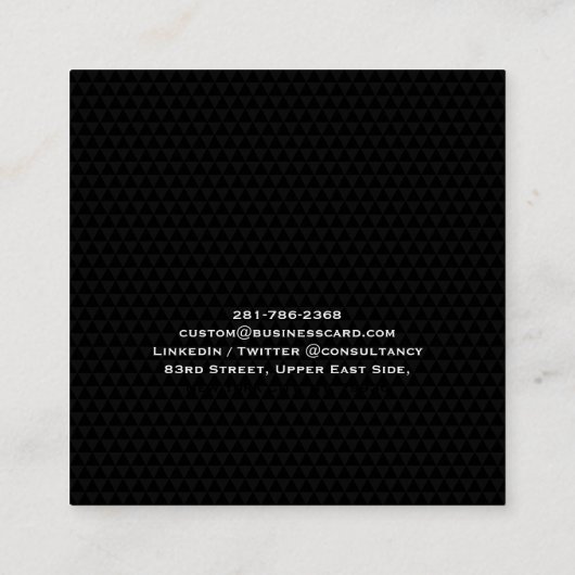 トレンディーブラックモダン幾何学的パターンプロフェッショナル スクエア名刺 (裏面)