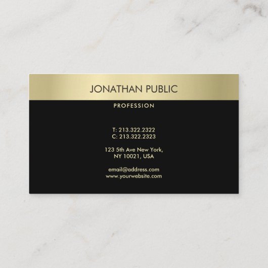 トレンディーブラックモダン金ゴールドシンプルテンプレートエレガント 名刺 (裏面)